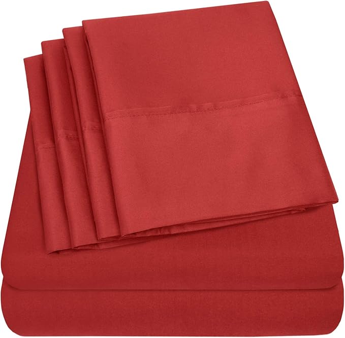 King Size Bed Sheets - 6 Piece 1500 Supreme Collection Fine Brushed Microfiber Deep Pocket King Sheet Set Bedding - 2 Extra Pillow Cases, Great Value, King, Samba Red