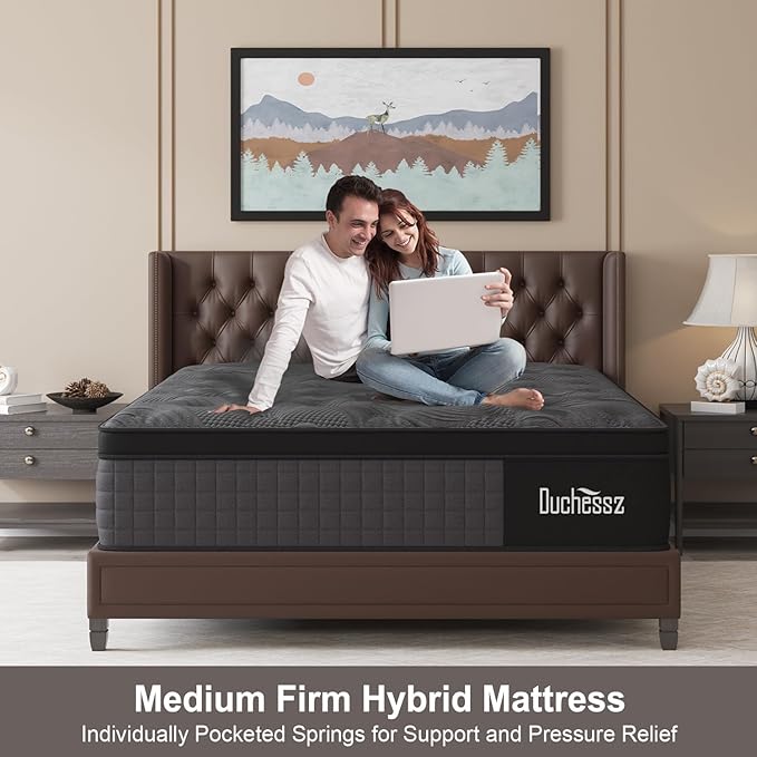 King Mattress, 10 Inch Hybrid Mattresses Black with Gel Memory Foam and Individually Pocket Innerspring Euro Top Medium Firm for Motion Isolation, Edge Support, 100 Night Trial