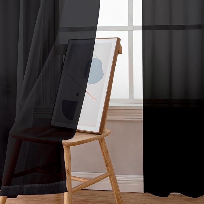 Aiyufeng Voile Sheer Black Curtains - Transparent Light Weight Soft Window Treatment Curtain Panels with Rod Pocket Top for Patio Door/Living Room (W59 x L96, 2 Panels), Black