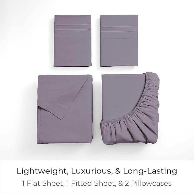 Mellanni Full Sheets Set - 4 PC Iconic Collection Bedding - Hotel Luxury, Extra Soft, Cooling Bed Sheets - Wrinkle, Fade, Stain Resistant (Full, Hazy Lilac)