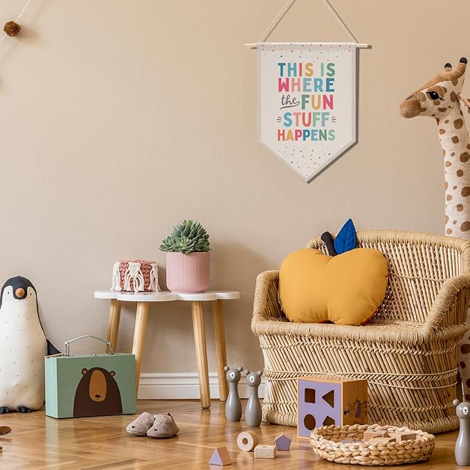 Nursery Decor Playroom Wall Decor, Boy Bedroom Decor, Boho Classroom Decorations, Canvas Banner Wall Hanging Banner Flag Room Decor, This is Where All The Fun Stuff Happens Banner