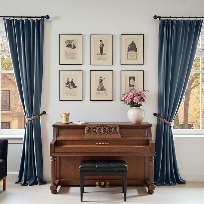 Lazzzy Velvet Blackout Curtains Thermal Insulated Room Window Drapes Super Soft Luxury Curtains for Living Room Bedroom Rod Pocket 2 Panels, Dark Slate, 62" W x 90" L