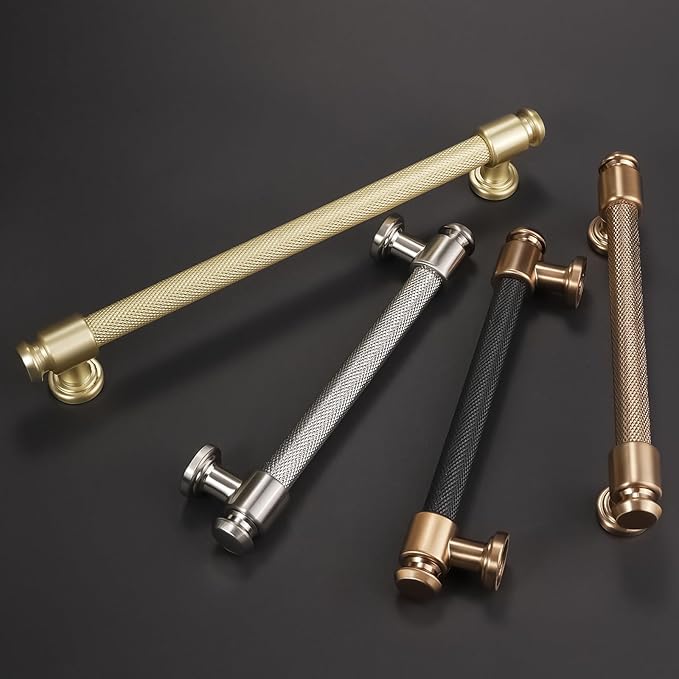 10 Pack 5 inch(128mm) Brushed Brass Kitchen Cabinet Handles Knurled Cabinet Pulls Gold Drawer Pulls Kitchen Cabinet Hardware