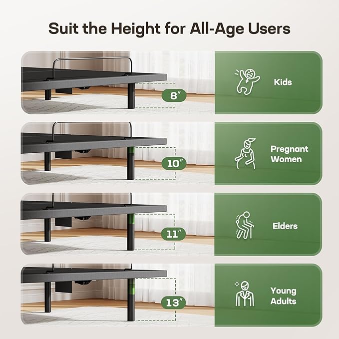 Marsail MS01 Full Adjustable Bed Frame + 10-inch Gel Memory Foam Mattress, Adjustable Bed Base with Under-Bed Nightlight, Wireless Remote Control Adjustable Bed with 4 Height Options, Full