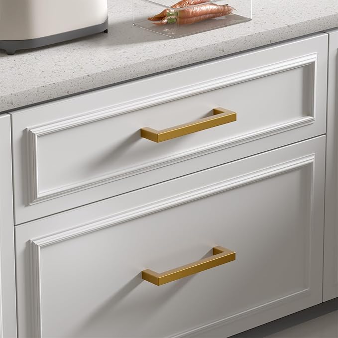 goldenwarm 5 Pack Champagne Gold Cabinet Pulls 3-1/2 Inch Gold Cabinet Handles Champagne Bronze Drawer Pulls Brushed Bronze Drawer Handles Kitchen Dresser Hardware