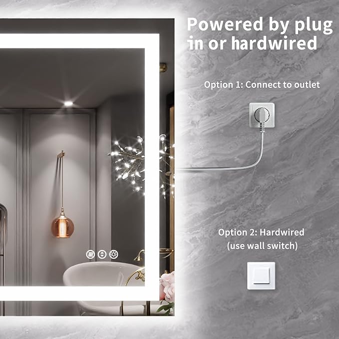 LOAAO 40X30 LED Bathroom Mirror with Lights, Anti-Fog, Dimmable, Backlit + Front Lit, Lighted Bathroom Vanity Mirror for Wall, Memory Function, Tempered Glass, ETL Listed