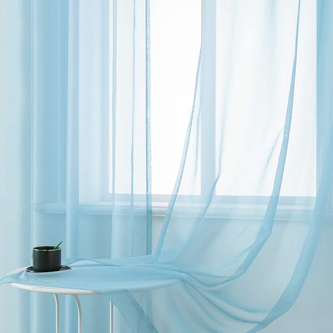 DUALIFE Sky Blue Voile Sheer Curtains Grommet,Look Semi Natural Light Flow Sheer Drapes,Elegant Solid Color Touch Soft Drapes, 52X84 Inch for Living Room Bedroom,Set of 2 Panels Baby Blue