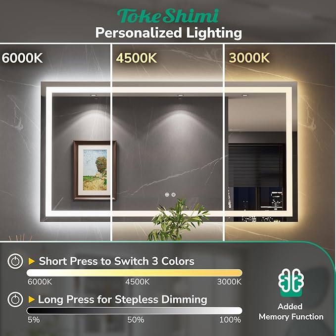TokeShimi LED Bathroom Mirror 72 x 32 Lighted Bathroom Vanity Mirror with Lights,Brighter Frontlit and Backlit Light up Anti Fog Mirror