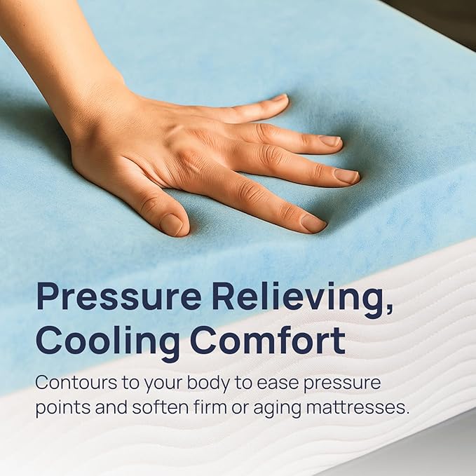 Sure2Sleep Gel Swirl Memory Foam Mattress Topper - 3 Inch, Pressure Relieving, Cooling Comfort - Made in The USA & CertiPUR-US Certified - Softens Firm Beds and Extends Mattress Life - Queen Size
