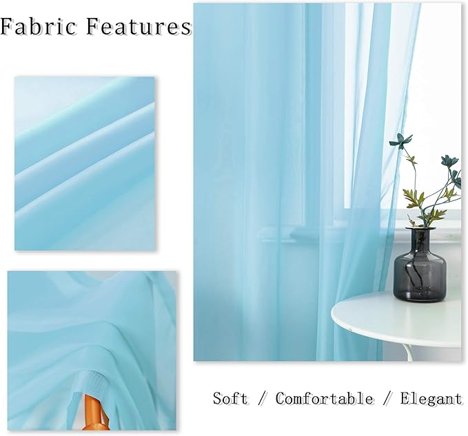 DUALIFE Sky Blue Voile Sheer Curtains Grommet,Look Semi Natural Light Flow Sheer Drapes,Elegant Solid Color Touch Soft Drapes for Living Room Bedroom,Set of 2 Panels 52X120 Inch Long 10 FT Baby Blue