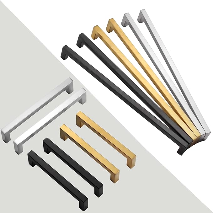 Cabinet Pulls Brushed Nickel Cabinet Handles Square Drawer Pulls, 5 Pack 5 Inch Stainless Steel Kitchen Door Cupboard Cabinet Handles, Cabinet Hardware Drawer Handles, 128mm Hole Centers