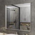 ISKM Silver Framed Mirror for Wal Bathroom Mirror for Wall 40" x 36" Matte Framed Vanity Mirror, Shatter-Proof, Tempered Glass, Rounded Rectangle Mirror(Horizontal/Vertical)