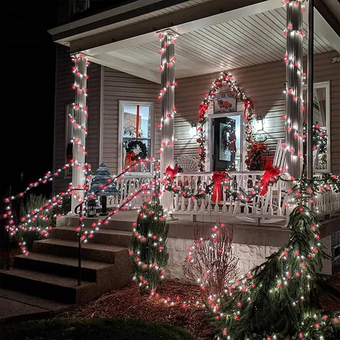 HOME LIGHTING 66ft Christmas Decorative Mini Lights, 200 LED Green Wire Fairy Starry String Lights Plug in, 8 Lighting Mode, for Indoor Outdoor Xmas Tree Wedding Party Garden Decoration (Red & White)