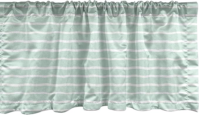 Ambesonne Pastel Window Valance, Horizontal Wavy Lines White Striped Abstract Soft Toned Nautical Art Display, Curtain Valance for Kitchen Bedroom Decor with Rod Pocket, 42" x 12", Almond Green White