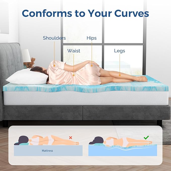 Mattress Topper Queen, 4 Inch Gel Memory Foam Bed Topper for Queen Size Bed, CertiPUR-US Certified, Blue