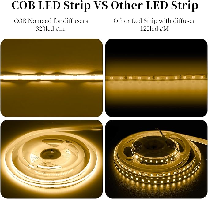 iNextStation COB LED Strip Light Warm White 3000K 16.4FT 5M, DC12V CRI 93+ Dimmable Flexible LED Tape Lights for Bedroom, Kitchen, TV Backlight, Cupboard, Wardrobe, Home Lighting Decor