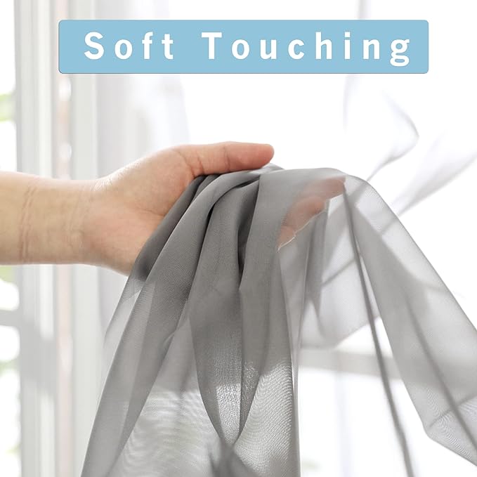 OWENIE Grey Sheer Curtains, Sheer Curtains 84 inches Long 2 Panels Set, Rod Pocket Voile Fimly Gray Drapes for Living Room/Bedroom, 2pcs, Each 42" W x 84" L