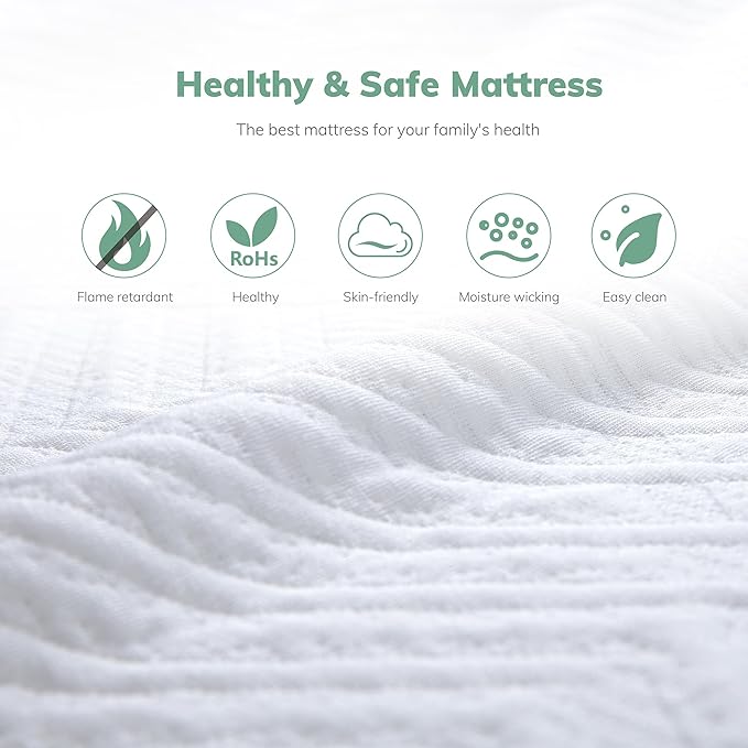 EGO White 10 inch Twin Memory Foam Mattress, Gel Green Tea Mattress Bed in a Box, CertiPUR-US Certified, 38"×75", Medium Firm