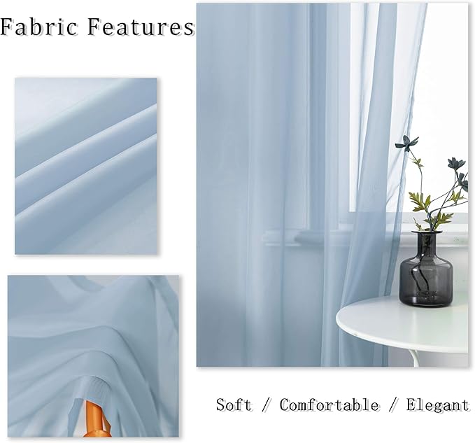 DUALIFE 45 Inches Long Dusty Blue Voile Sheer Curtains for Nursery 2 Panels Grommet Small Windows Short Drapes Solid Blue Sheer Curtains for Bathroom Boys Bedroom 52 X 45 Inch Long