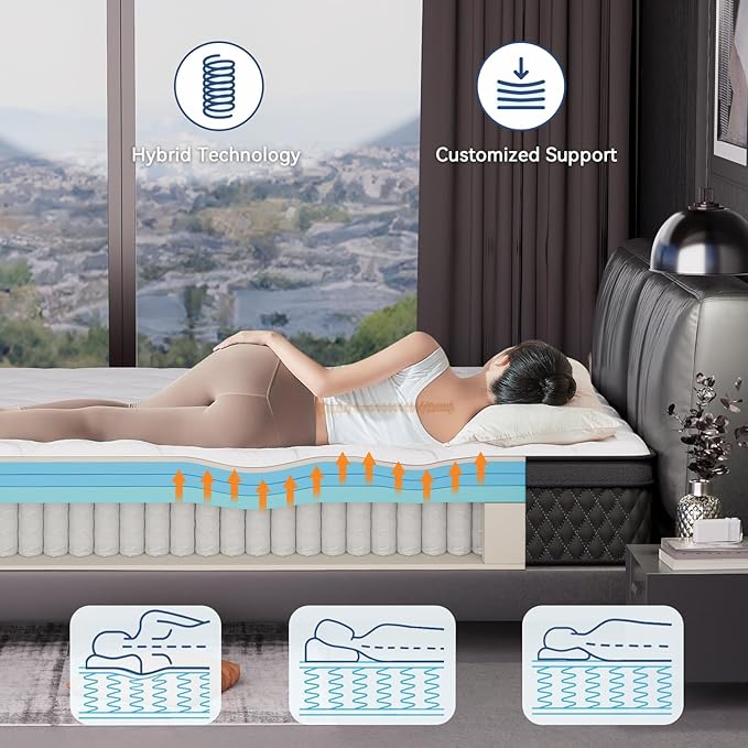 ELEMUSE Full Mattress, 10 Inch Hybrid Memory Foam Mattress in a Box, Pressure Relieving Comfort, Individual Pocket Springs for Motion Isolation, Medium Firm, CertiPUR-US Certified, Fiberglass Free