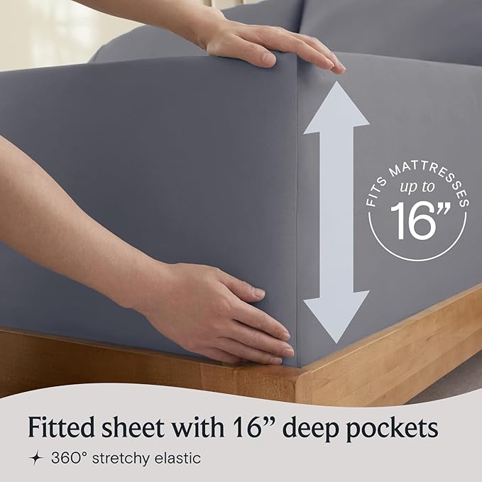 LuxClub 4 PC Queen Sheet Set, Queen Size, Deep Pockets Wrinkle Free Cooling Bed Sheets Machine Washable Hotel Bedding Silky Soft - Light Grey Queen