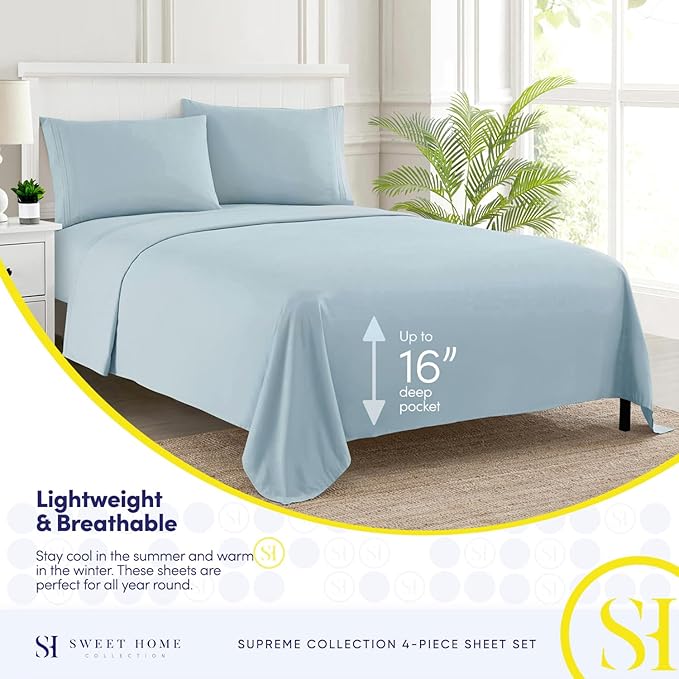 Twin Sheets - Breathable Luxury Sheets with Full Elastic & Secure Corner Straps Built In - 1800 Supreme Collection Extra Soft Deep Pocket Bedding Set, Sheet Set, Twin, Light Blue