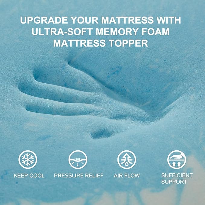 SINWEEK 1.5 Inch Memory Foam Mattress Topper Twin XL, Twin Extra Long Mattress Pads for College Dorm Single Bed, Pressure Relieve CertiPUR-US Certified, 39x80 Inches, Blue