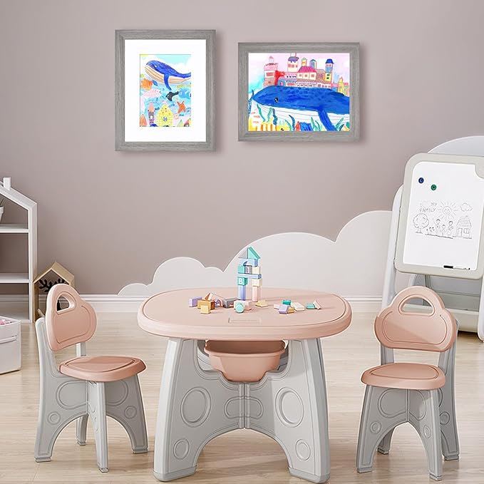 KINLINK 8.5x11 Kids Art Frames Set of 2, Solid Wood Kids Artwork Frames Changeable with Acrylic Front Opening Holds 150 Pictures, Art Frame for Kids Artwork with Mat or without Mat, Grey