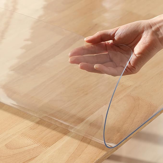 Clear Table Protector 40 x 68 Inch 1.5mm Thick Plastic Table Cover Protector, Waterproof PVC Clear Tablecloth Protector Pad, Rectangular Vinyl Desk Protector Mat for Tabletop Coffee Dining Room Table