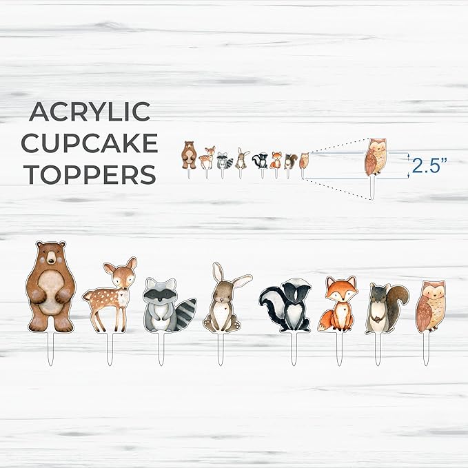 Forest Critters Painted Wooden Animal Cutout Shapes (5 Cupcake Sets (bundle of 40))