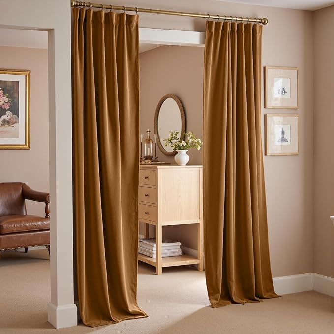 Lazzzy Velvet Blackout Curtains Thermal Insulated Room Window Drapes Super Soft Luxury Curtains for Living Room Bedroom Rod Pocket 2 Panels, Gold Brown, 62" W x 120" L