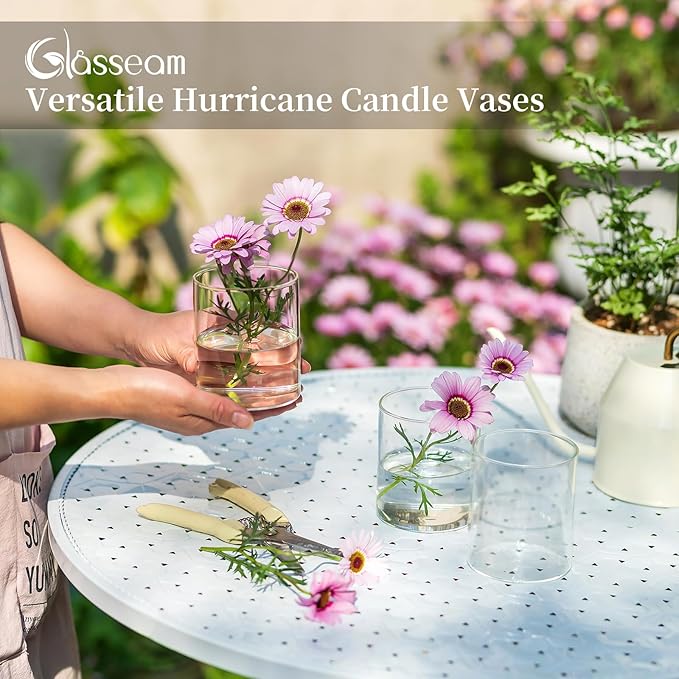 Glasseam Glass Hurricane Candle Holder Set of 12, Cylinder Pillar Candle Holders for Table, Modern Floating Candle Decorations, Clear Glass Cylinder Vase for Centerpieces Wedding Dining Table, 4inch