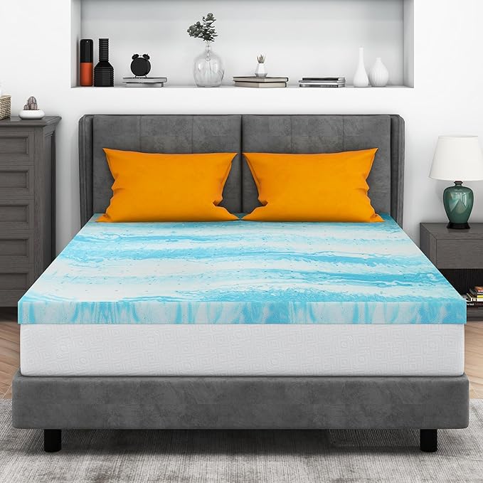 Mattress Topper Queen, 4 Inch Gel Memory Foam Bed Topper for Queen Size Bed, CertiPUR-US Certified, Blue