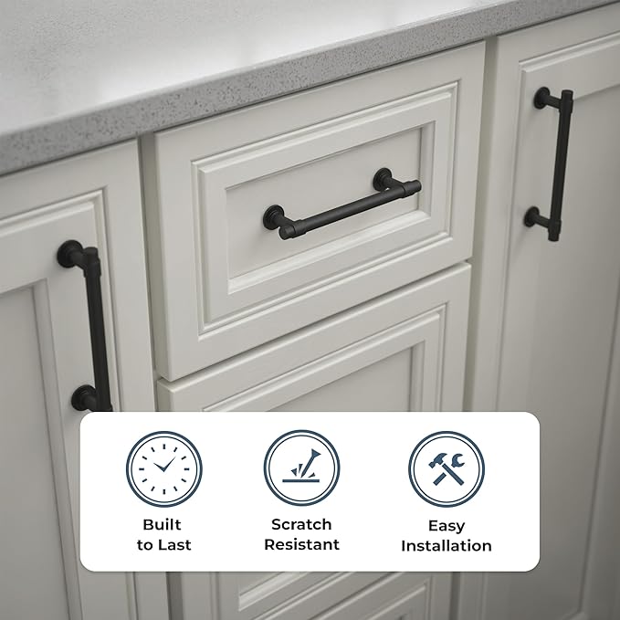 Franklin Brass - Francisco Matte Black Cabinet Handles 5 Inch (5") Hole Center Pulls | Easy Install, Durable Hardware for Kitchen Cabinet Door, Drawers, Dresser Pull, Furniture (10 Pack)