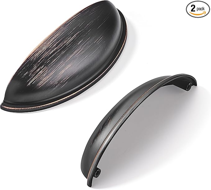 khtumeware 2 Pack 4" Drawer Pulls Oil Rubbed Bronze Cabinet Cup Pulls Kitchen Hardware Cabinet Handles Drawer Handles Knobs 4 inch Hole Center