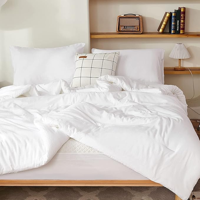 Litanika California King Comforter Set White - 3 Pieces Cal King Lightweight Soft Plain Bed Comforter, Oversized Down Alternative Bedding Set - Machine Washable (104x96In, 2 Pillowcases)