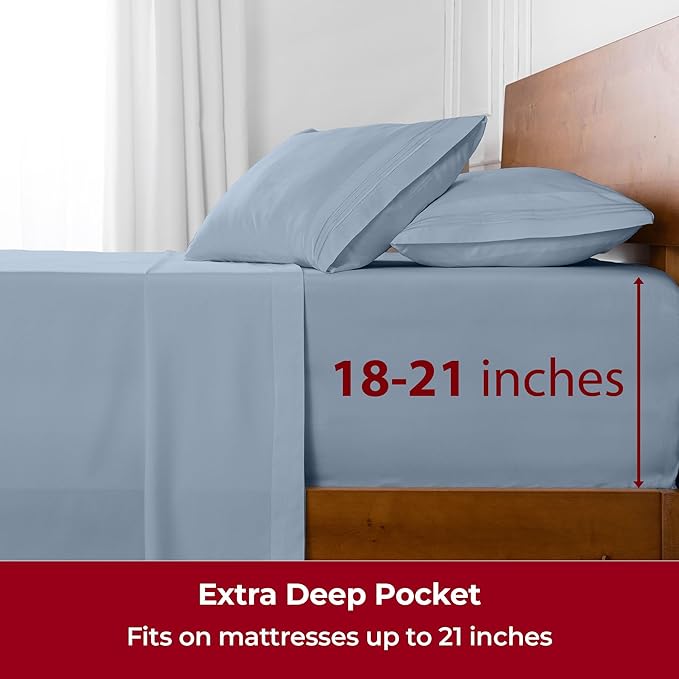 Mellanni Extra Deep Twin XL Sheets - 3 PC Iconic Collection Bedding - Luxury, Ultra Soft, Cooling Bed Sheets - Wrinkle, Fade, Stain Resistant (Twin Extra Long, Blue Hydrangea)
