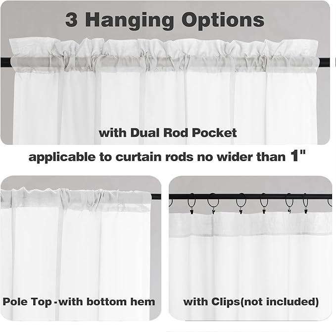 Chyhomenyc White Sheer Curtains 90 Inches Long 2 Panels, Light Filtering White Curtains for Living Room, Soft Gentle Voile Rod Pocket Bedroom Window Drapes, 59Wx90L Inch, 2PCS