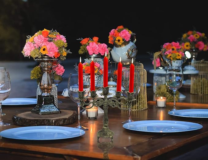 Metal Candelabra 5-Candle 10.1 Inch Tall Candle Holder Stick for Home Wedding Event and Party Festival,Bronze