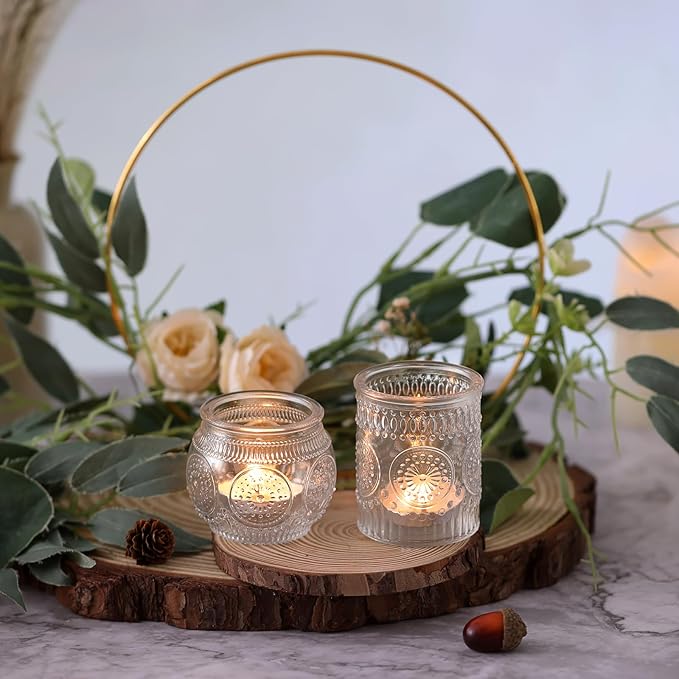 DARJEN Clear Votive Candle Holders Set of 36 - Glass Tea Light Candle Holder, Candle Holders Bulk, Embossed Candle Votives for Wedding Centerpiece & Home Decor