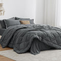 Love's cabin Full Comforter Set Dark Grey, 7 Pieces Full Bed in a Bag, All Season Bedding Sets with 1 Comforter, 1 Flat Sheet, 1 Fitted Sheet, 2 Pillowcase and 2 Pillow Sham