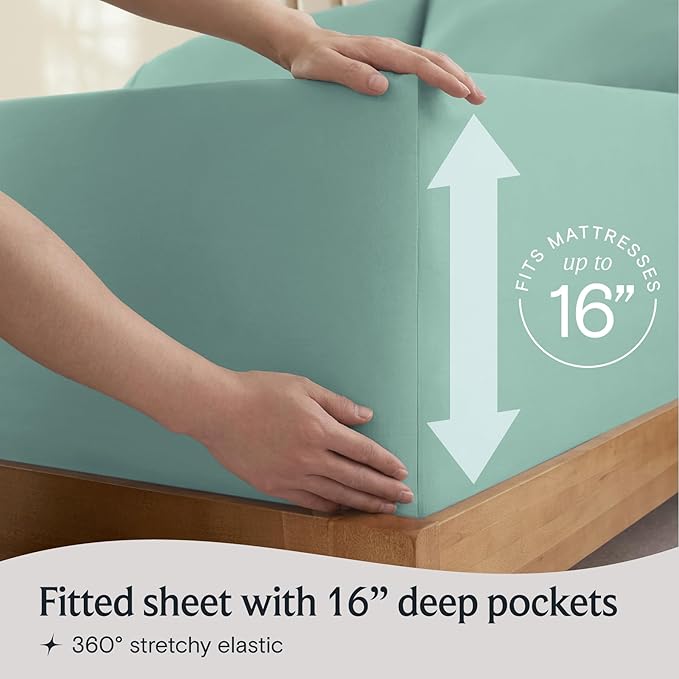 LuxClub Twin XL Sheets - Soft Kids Twin Bed Sheets for Boys and Girls, 3 PC Deep Pockets Wrinkle Free Kids Fitted Sheets Machine Washable Hotel Bedding Silky Soft- Light Teal Twin XL