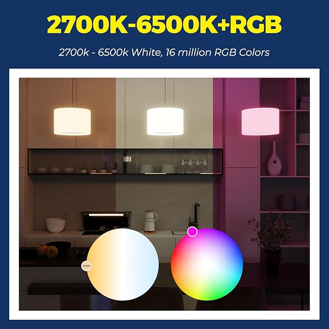 Smart Light Bulbs 10 Pack, Smart Bulb Compatible with Alexa/Google Home/Smart Life, CRI>90, RGBCW Color Changing LED Light Bulbs, 2.4G WiFi Bluetooth A19 E26 Bulb, No Hub Required, ETL Listed