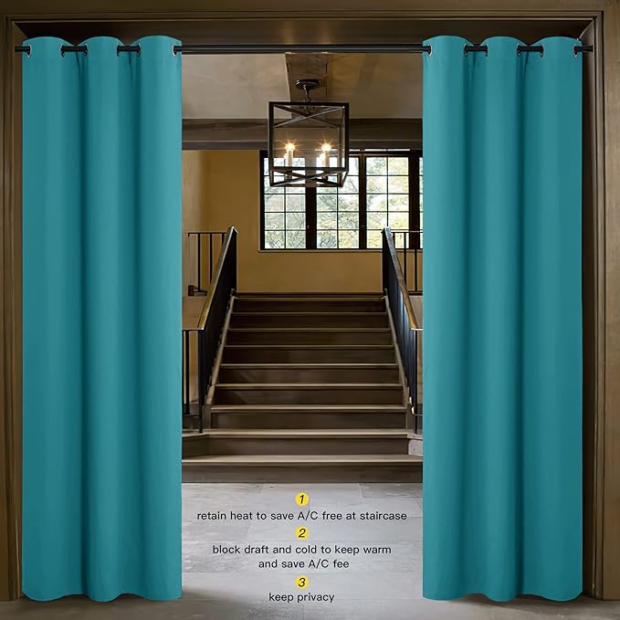 NICETOWN Sound Reducing Room Divider Curtain Screen Partition, Function Thermal Blackout Patio Door Curtain Panel, Sliding Door Insulated Curtain, Peacock Blue, 5ft Wide x 10ft Long