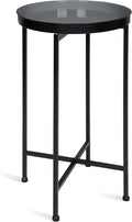 Kate and Laurel Celia Round Foldable Tray Accent Table, 14" x 14" x 25.75", Gray and Black, Modern Minimalist Design and Magnetic Tabletop