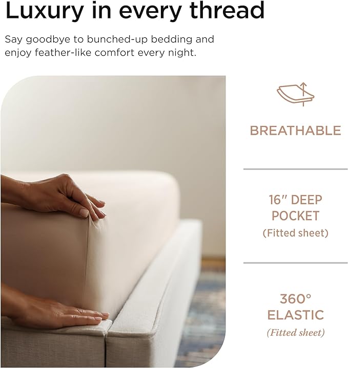 Threadmill Luxury 800 Thread Count 100% Cotton Sheets - Light Beige Sateen Weave Twin Size Bed-Sheets, Better Than Egyptian Cotton,3 Pc Solid Soft Bedding Set, Fits 15" Deep Pocket