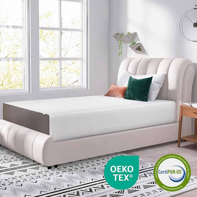 Amazon Basics Memory Foam Mattress, Medium Firm, 12 Inch, Twin, White/Grey