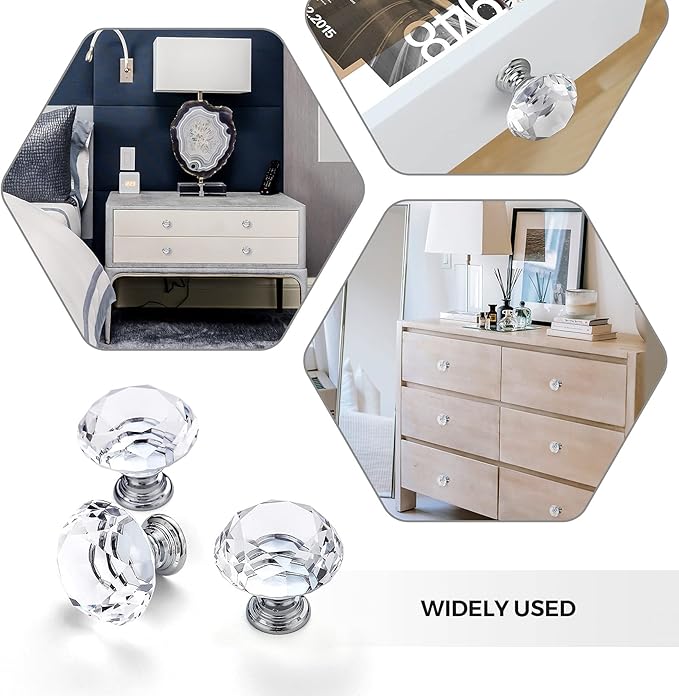 Ravinte 20 Pack Crystal Drawer Knobs - Glass Cabinet Knobs, Diamond Shaped, 30 mm, Silver Base