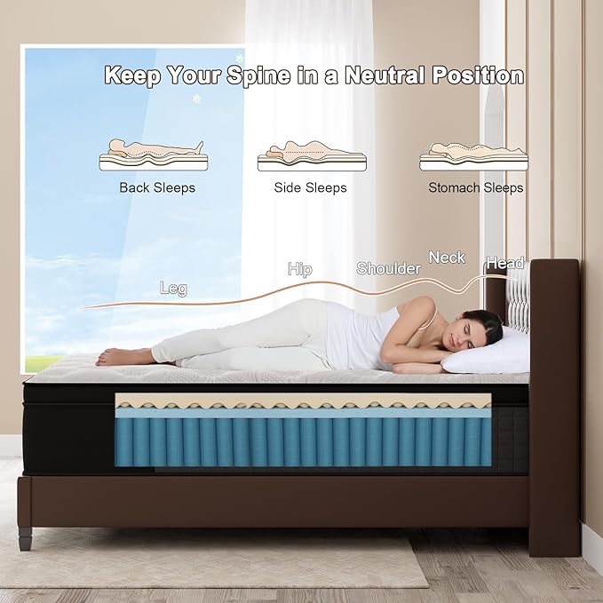 Queen Mattress, 14 Inch Hybrid Mattresses Eurotop with Gel Memory Foam,Motion Isolation Individually Wrapped Pocket Coils Breathable Comfort Soft Pressure Relief 100 Night Trial