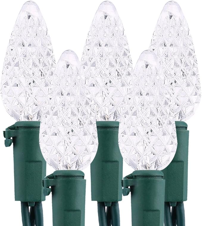 Brizled Upgrade Faceted C5 LED String Lights, 33ft 100 LED Christmas String Lights, 120V UL Certified Clear Xmas Light Set for Indoor & Outdoor Decoration, Patio, Garden, Party and Holiday, Cool White